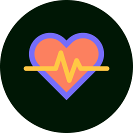 Grpahic icon of a heart with pulse line