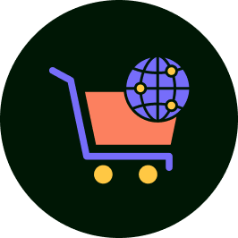 Graphic icon of a digital shopping cart