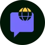 A globe inside of a speech bubble