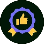A thumbs up inside of an award badge