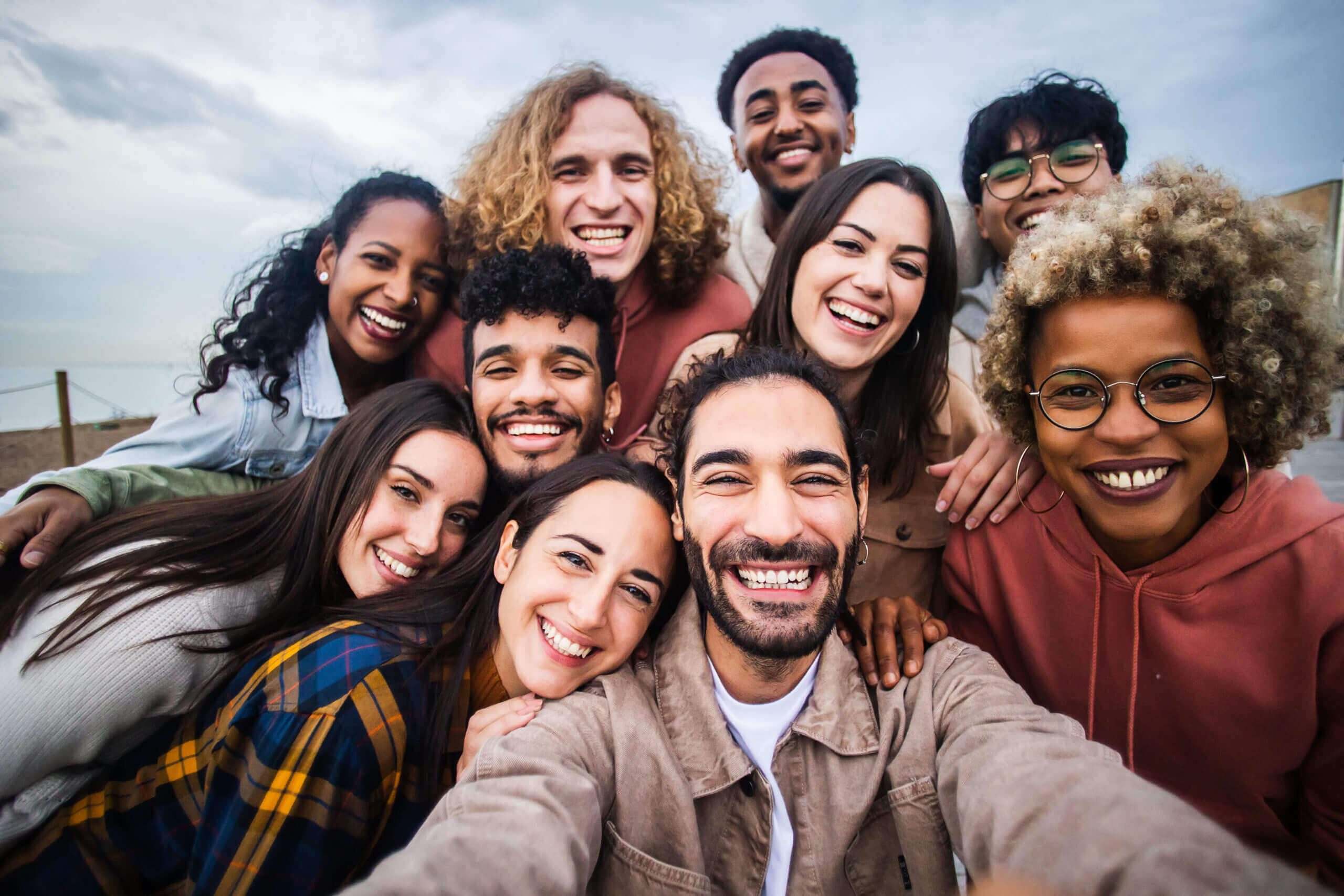 A group shot of happy friends and coworkers