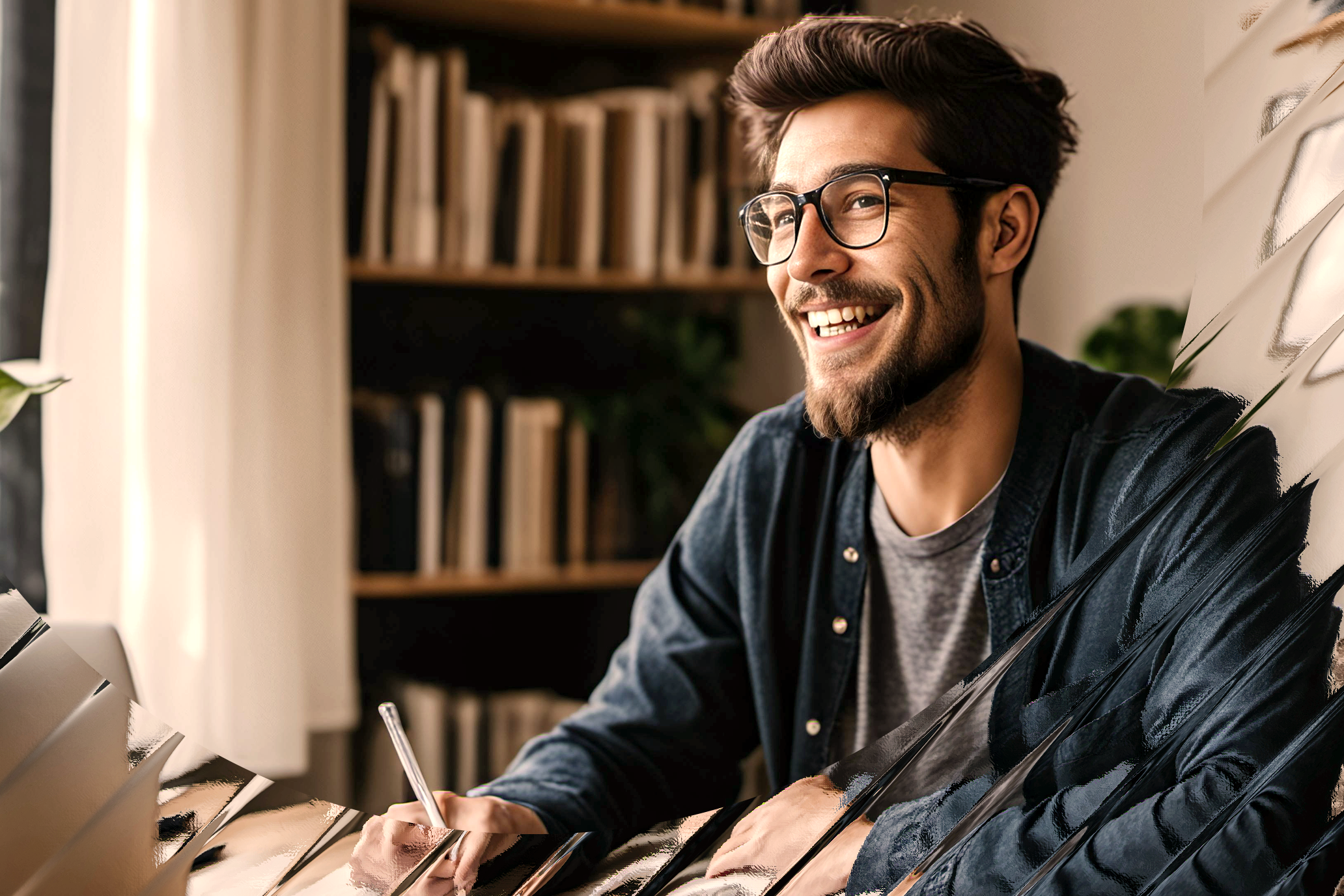 Happy man working with his laptop