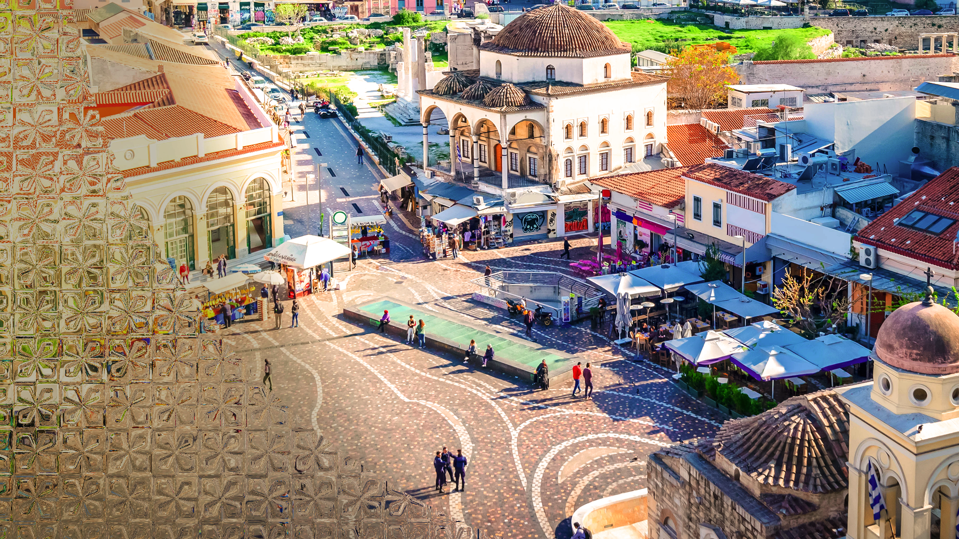 Birdseye view of the Acropolis Hill in Athens Greece.