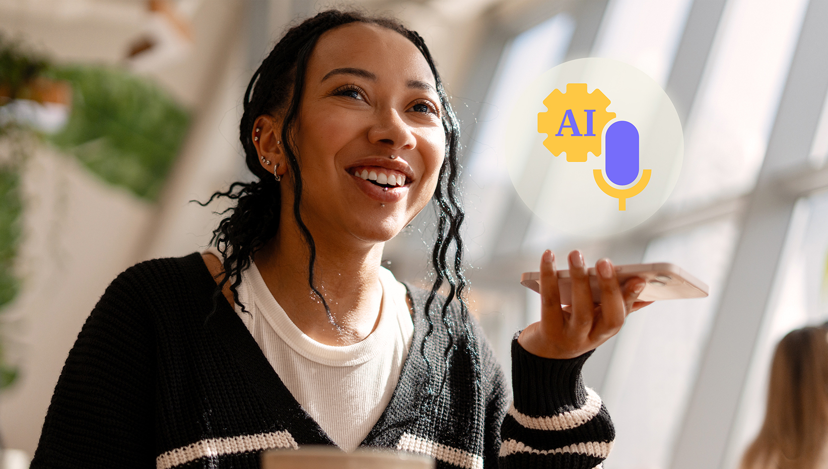 Girl holding AI icon