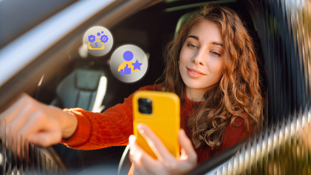 Person in car using smartphone